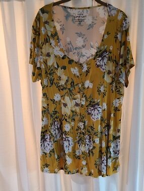 torrid Mustard Floral Midi Dress with Button Front